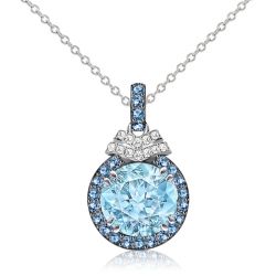 Italo Halo Aquamarine Pendant Necklace In Sterling Silver