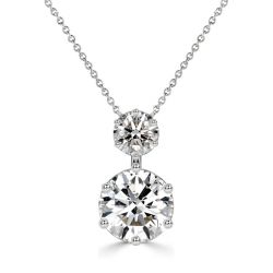 Italo Round Cut Two Stone Pendant Necklace In Sterling Silver