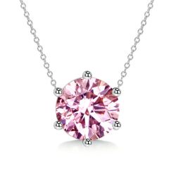 Italo Pink Stone Simple Chain Necklace In Sterling Silver