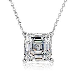 Italo Asscher Cut Solitaire Pendant Necklace For Women
