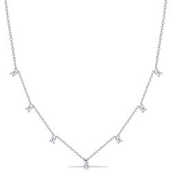 Italo Baguette Cut White Sapphire Dangle Necklace For Women
