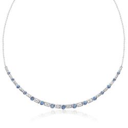 Italo Bezel Set Baguette & Round Cut Blue Topaz Necklace For Women