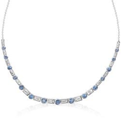 Italo Bezel Set Baguette & Round Cut Blue Topaz Necklace For Women