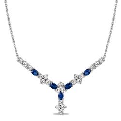 Italo Floral Oval & Round Cut Blue Sapphire Necklace For Women
