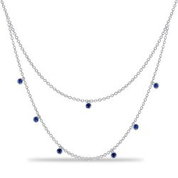 Italo Double Row Bezel Set Blue Sapphire Chain Necklace For Women