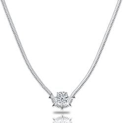 Italo Multi Prong Round Cut 2mm Snake Bone Chain Necklace For Women