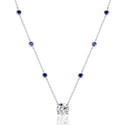 Italo Bezel Setting Round Cut Blue & White Sapphire Pendant Necklace