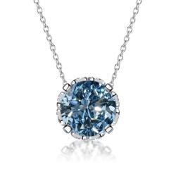 Italo Round Cut Filigree Blue Topaz Pendant Necklace For Women
