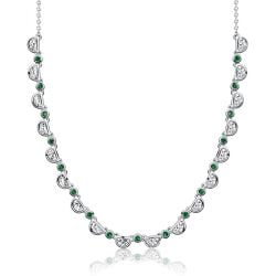 Italo Bezel Set Half Moon White & Emerald Sapphire Necklace For Women