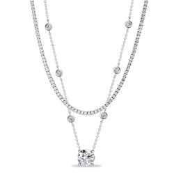 Italo Bezel Setting Whte Sapphire Round Cut Layering necklaces For Women