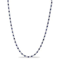 Italo 3 MM White & Blue Sapphire Round Cut Tennis Necklace For Women