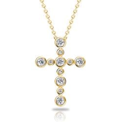 Italo Golden Bezel Setting Round Cut Silver Cross Necklace For Women