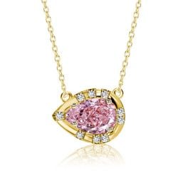 Italo Halo East-west Pear Cut Pink Sapphire Pendant Necklace For Women