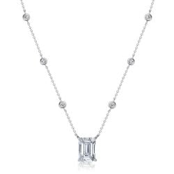 Italo Bezel Setting Emerald Cut Pendant Necklace For Women