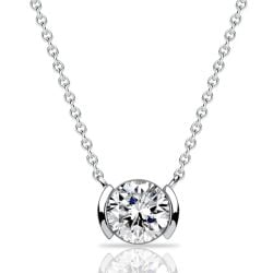 Italo Half Bezel Round Cut Pendant Necklace For Women