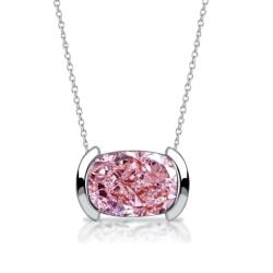 Italo Half Bezel Cushion Cut Pink Sapphire Pendant Necklace For Women