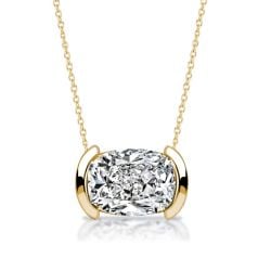 Italo Golden Half Bezel Cushion Cut Pendant Necklace For Women