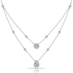 Italo Halo Pear & Round Cut Whte Sapphire Layering necklaces For Women
