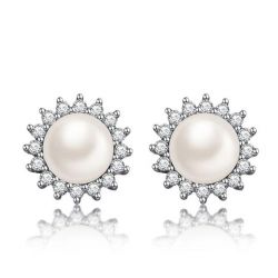 Italo Halo White Pearl Stud Earrings