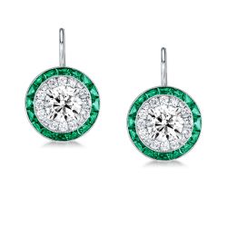 Luxury Halo Created Emerald Sapphire Drop Earrings