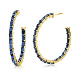 Golden Blue Baguette Cut Hoop Earrings