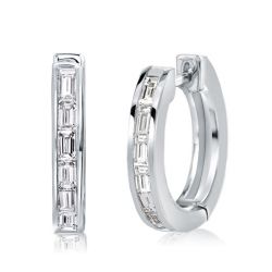 Baguette Cut White Sapphire Hoop Earrings 