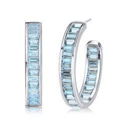 Channel Baguette Cut Aquamarine Hoop Earrings For Women