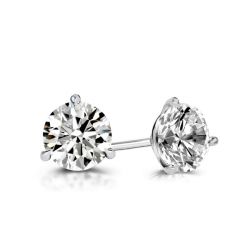 Three Prong Round Cut Stud Earrings