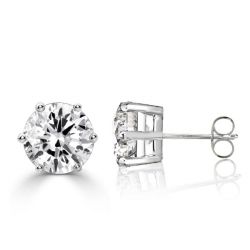 Six Prong Round Cut Stud Earrings