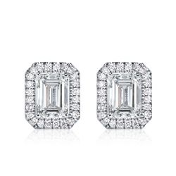 Halo Emerald Cut Stud Earrings