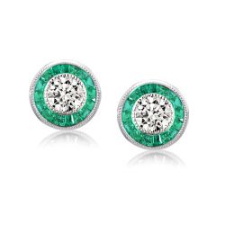 Halo Milgrain Round Cut Stud Earrings