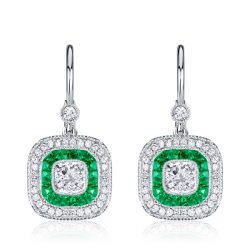 Milgrain Halo Cushion Cut Drop Earrings In Sterling SIlver
