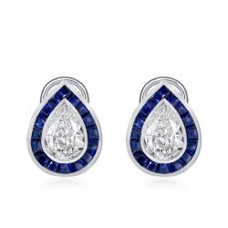 Bezel-Set Omega Clip Halo Pear Stud Earrings