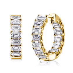 Golden Emerald Cut White Sapphire Hoop Earrings 