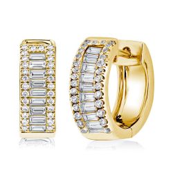 Golden Baguette & Round Triple Row Hoop Earrings