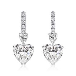 Heart & Pear Cut Drop Earrings For Women In Sterling Silver