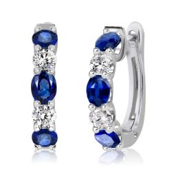 Oval & Round Cut Blue White Sapphire Hoop Earrings