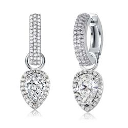 Halo Pear Cut Sterling Silver Drop Earrings For Women