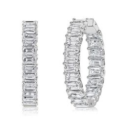 Emerald Cut Hoop Earrings For Women In Sterling Silver