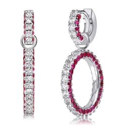 Round Cut White & Ruby Sapphire Drop Earrings For Women