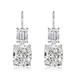 Emerald & Cushion Cut Drop Earrings In Sterling Silver
