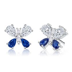 Italo Butterfly Design Blue & White Sapphire Stud Earrings