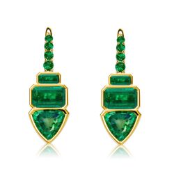 Italo Golden Trilliant Cut Emerald Color Drop Earrings