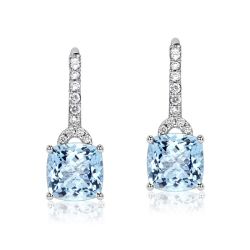 Italo Cushion Cut Aquamarine Drop Earrings For Women