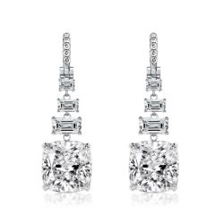 Italo Cushion Cut White Sapphire Drop Earrings For Women
