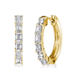 Italo Golden Emerald Cut White Sapphire Hoop Earrings