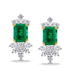 Italo Two Tone Emerald Cut Emerald Color Stud Earrings