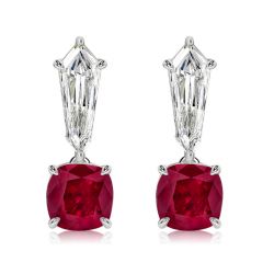 Italo Cushion Cut Ruby & White Sapphire Drop Earrings