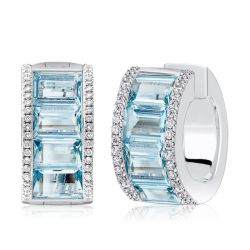 Baguette Cut Aquamarine Hoop Earrings For Women