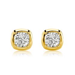 Italo Golden Cushion Cut White Sapphire Stud Earrings